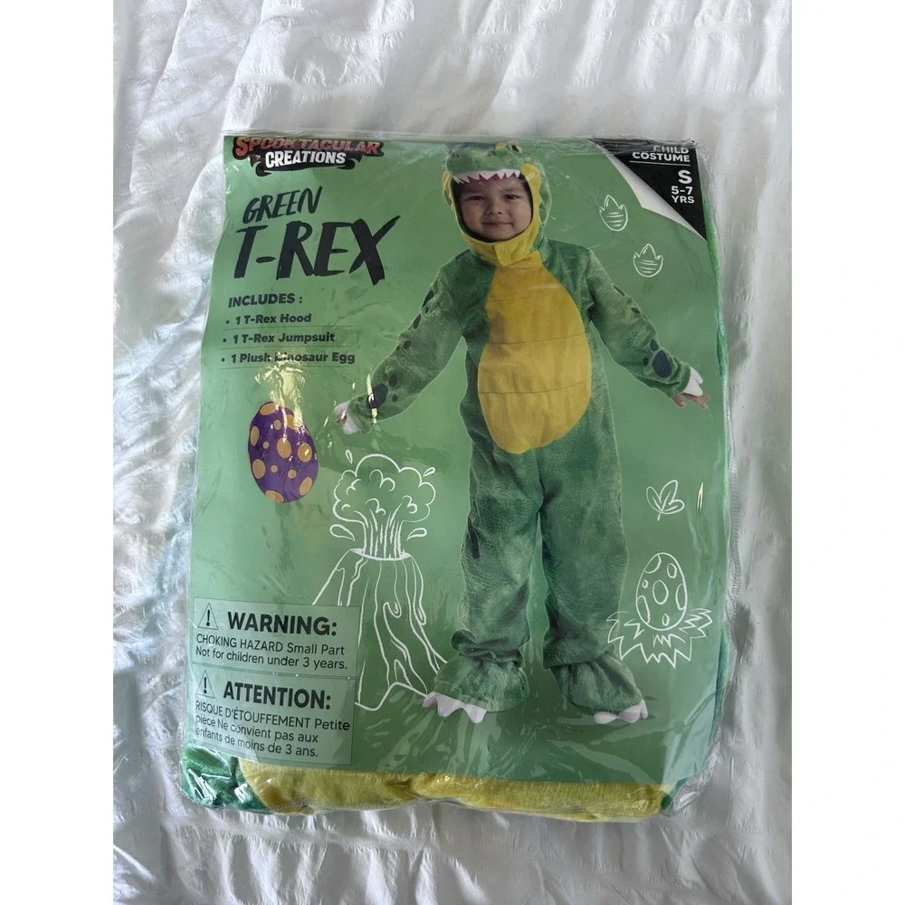 NWT Spooktacular Creations Kids Green Dinosaur T Rex Halloween Costume Small 5-7